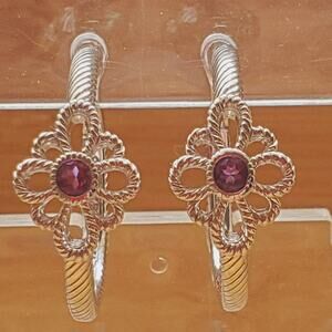 Judith Ripka Amethyst Twisted Hoop Flower Earrings 925 Sterling Silver